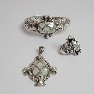 Sarda Sterling Silver 925 Elephants Bracelet, Ring, Pendans